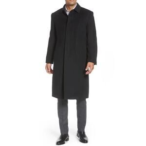 HART SCHAFFNER MARX Mens Stanley Overcoat 40R Black Cashmere Wool Quilted NWT